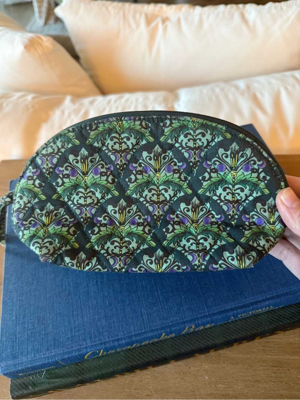 Vera Bradley Wicked Cosmetic Makeup Bag Green Broomstick Print Quilted Pouch